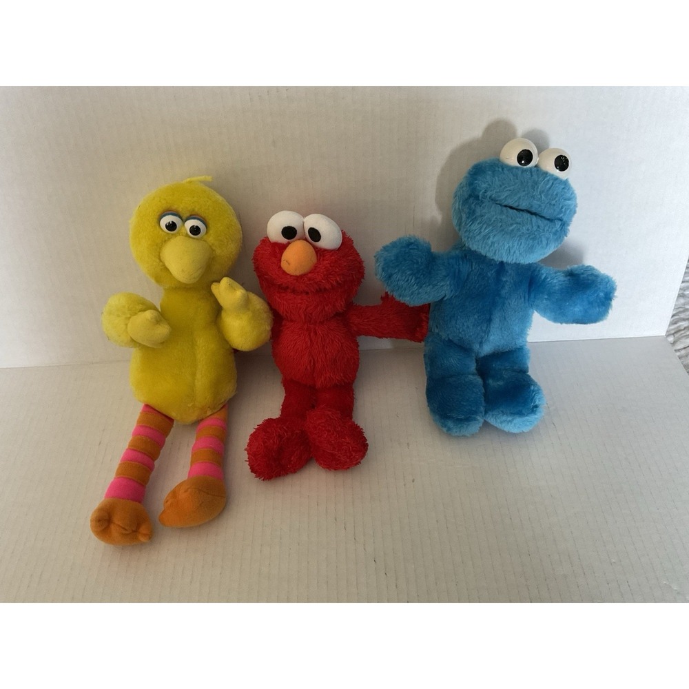 Sesame Street Elmo Cookie Monster Big Bird Plushies Vtg Education TV